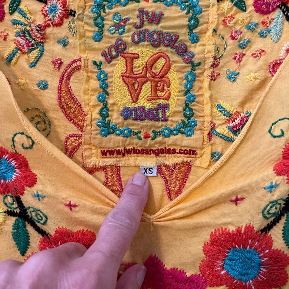 Johnny Was Los Angeles Yellow Floral Embroidered Tee - Picture 3 of 10